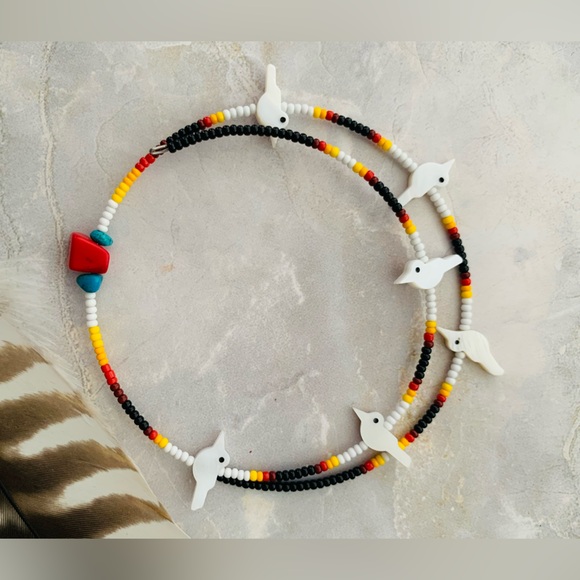 Bird Fetish Seed Bead Coil Wire Choker Necklace - Picture 7 of 7